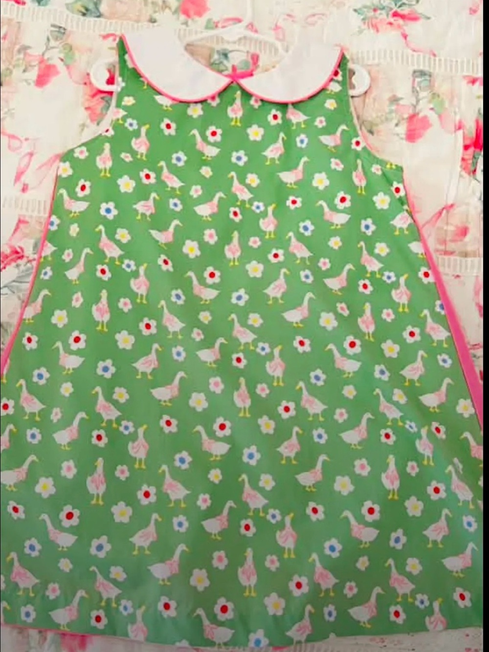 TBBC Darling Duck Girls' Duck Print Dress with Peter Pan Collar EUC Size 7